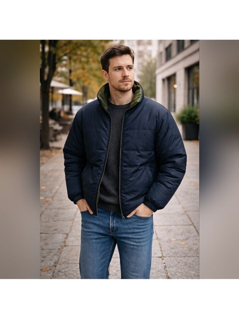 FIRST DOWN Reversible Puffer Jacket Men’s XL Navy / Green Down-Filled